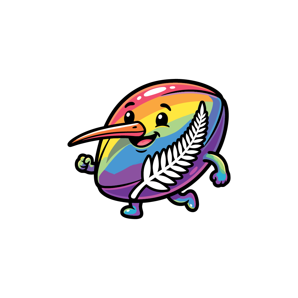 Colourful AllSportsNZ kiwi mascot