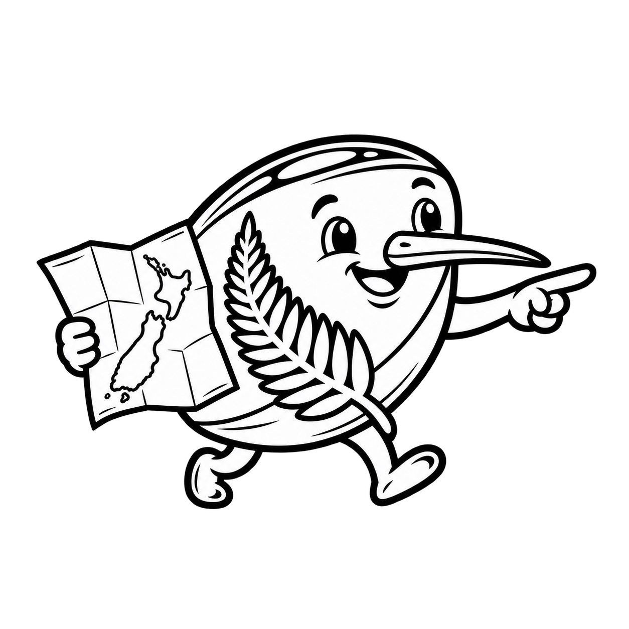 AllSportsNZ kiwi mascot concept navigating across Aotearoa